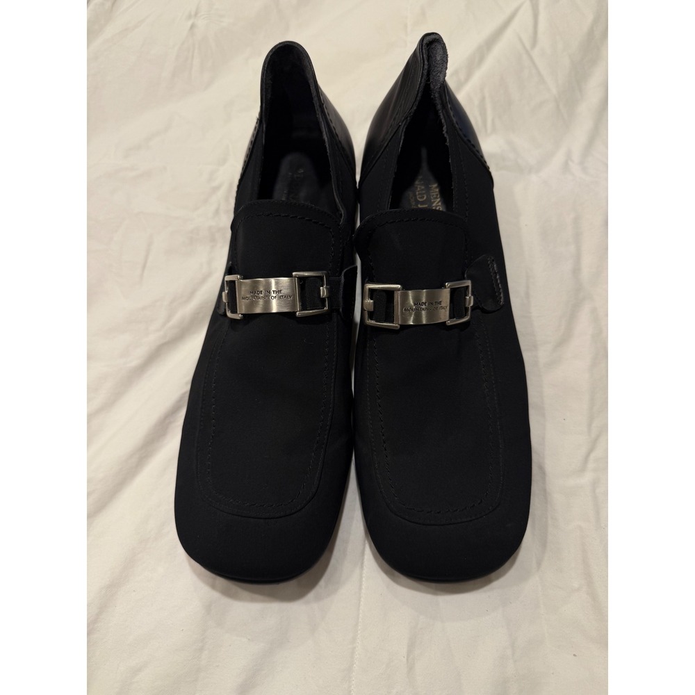 Donald J Pliner Mens Black Leather Textile Buckle Loafers Italy Size 15 M